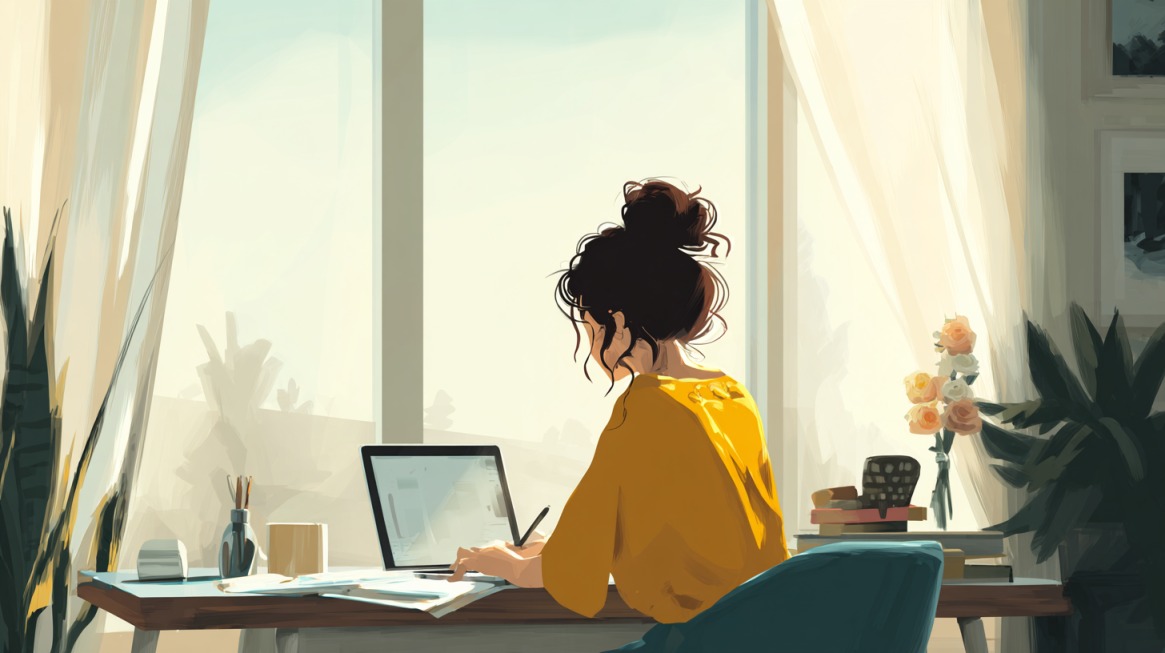 Osoba radi za laptopom pored velikog prozora