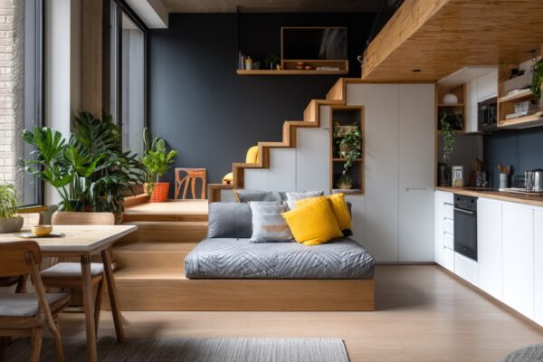 Moderan mali stan sa nameštajem po meri i stepenicama