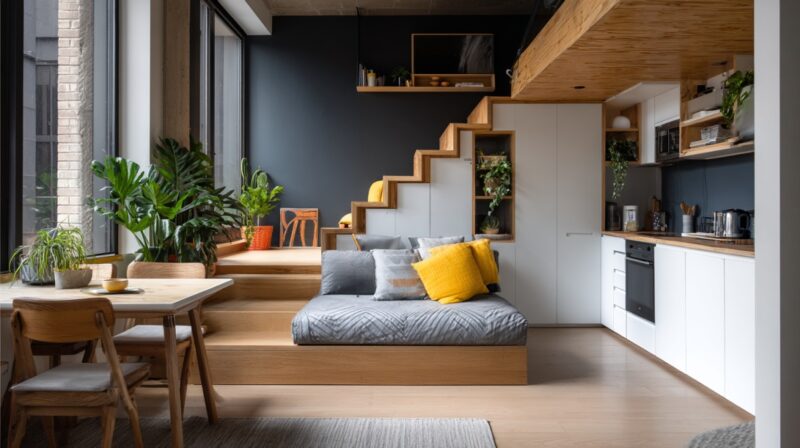 Moderan mali stan sa nameštajem po meri i stepenicama